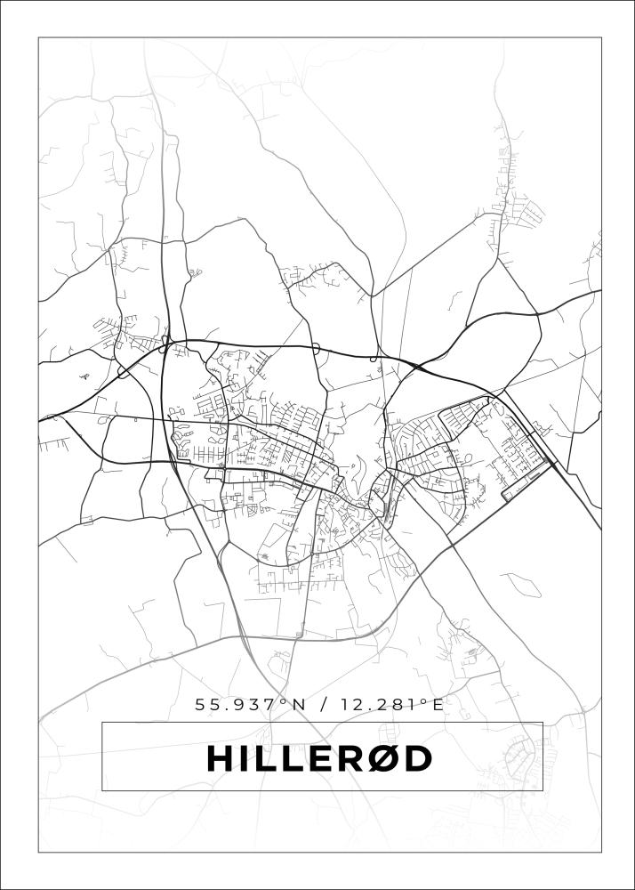 Kart - Hillerød - Hvit Plakat