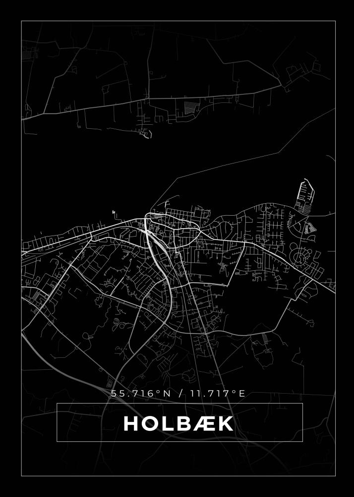 Kart - Holbæk - Svart Plakat