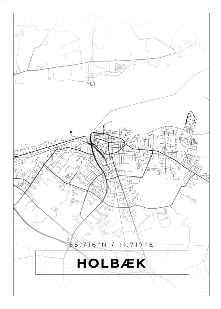 Kart - Holbæk - Hvit Plakat