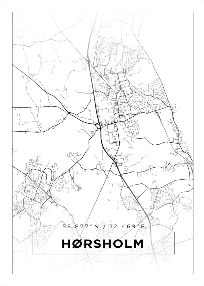 Kart - Hørsholm - Hvit Plakat