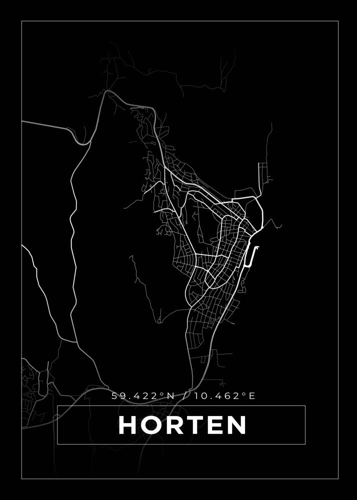 Kart - Horten - Svart Plakat