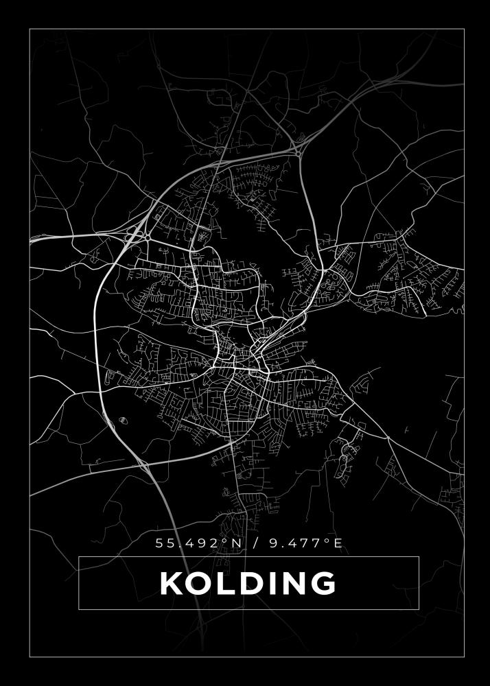 Kart - Kolding - Svart Plakat