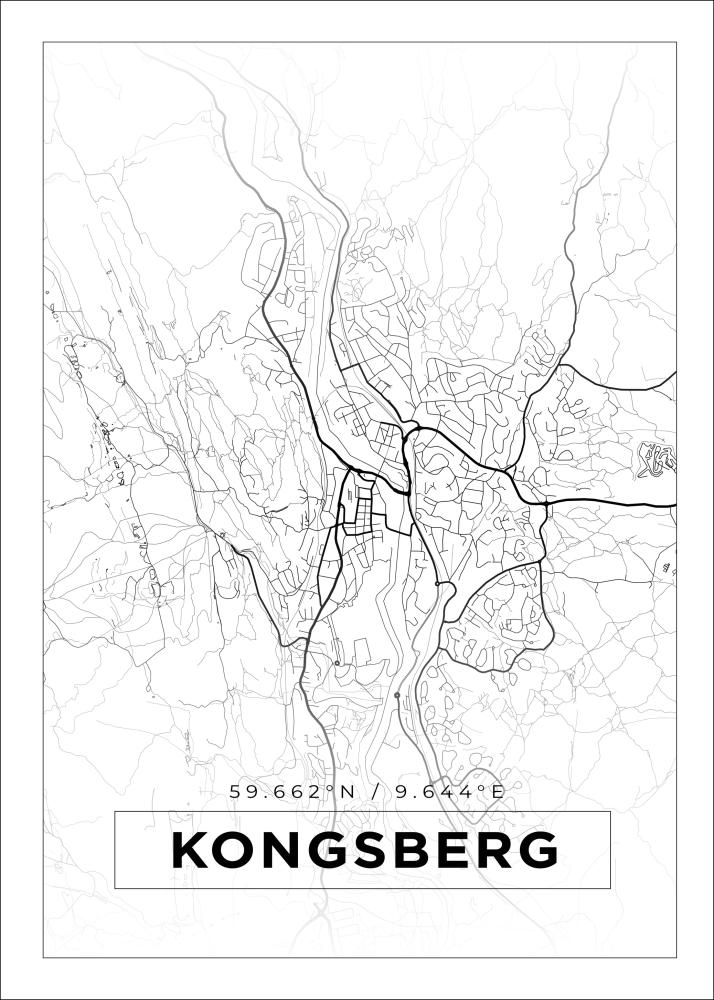 Kart - Kongsberg - Hvit Plakat