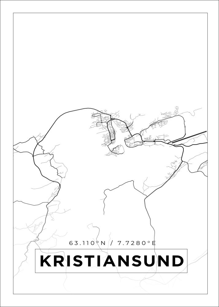 Kart - Kristiansund - Hvit Plakat