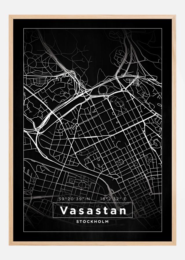 Kart - Vasastan - Svart Plakat