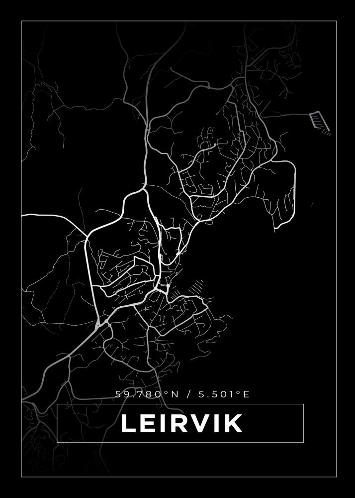 Kart - Leirvik - Svart Plakat