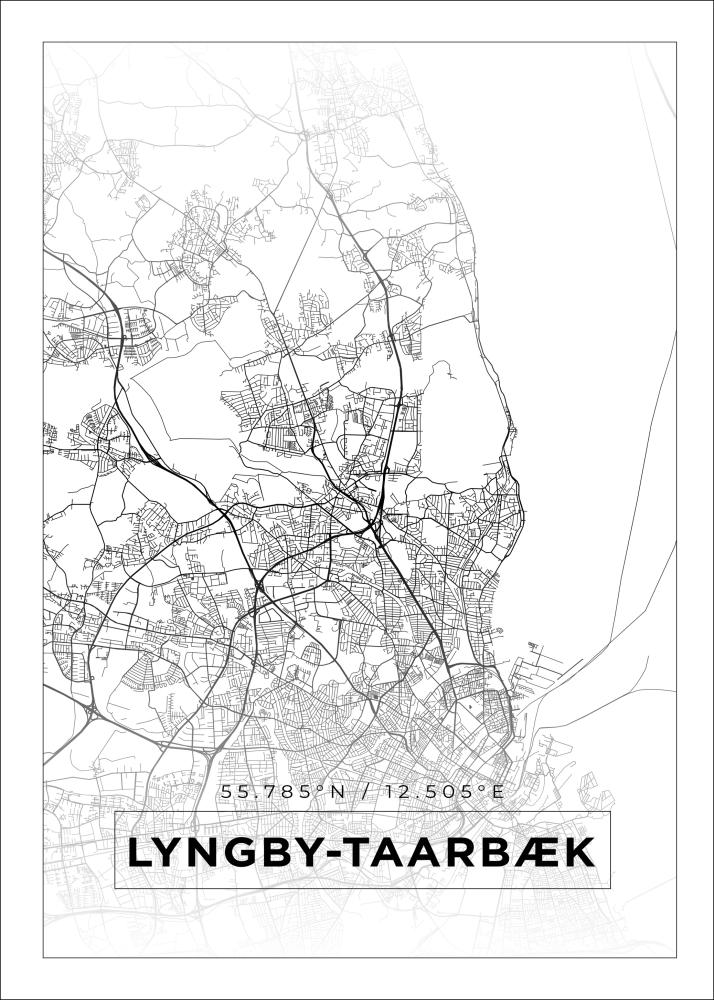 Kart - Lyngby-Taarbæk - Hvit Plakat