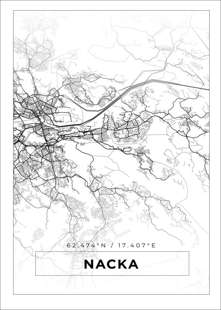 Kart - Nacka - Hvit Plakat