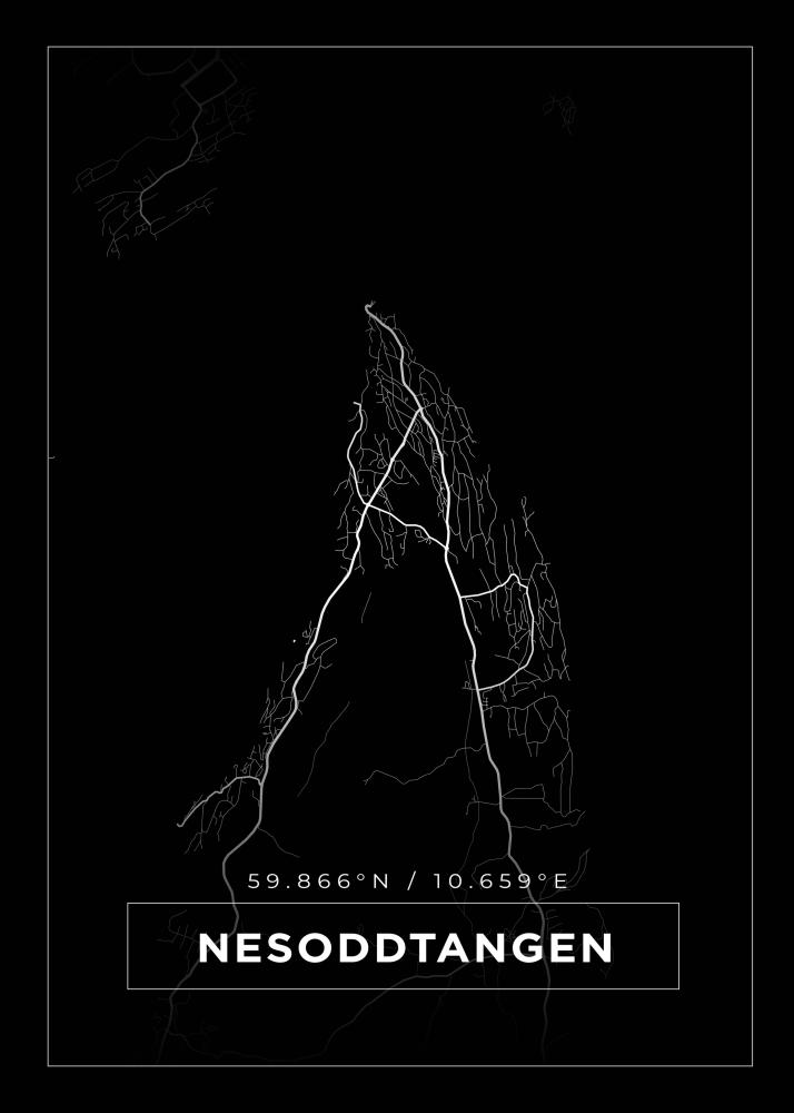 Kart - Nesoddtangen - Svart Plakat