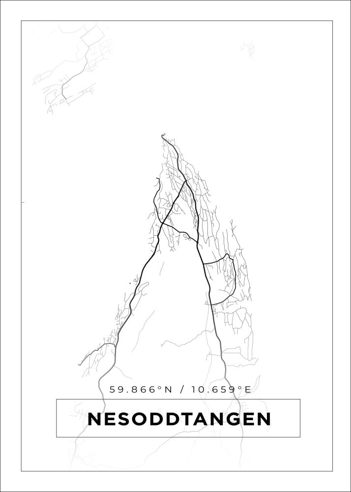 Kart - Nesoddtangen - Hvit Plakat