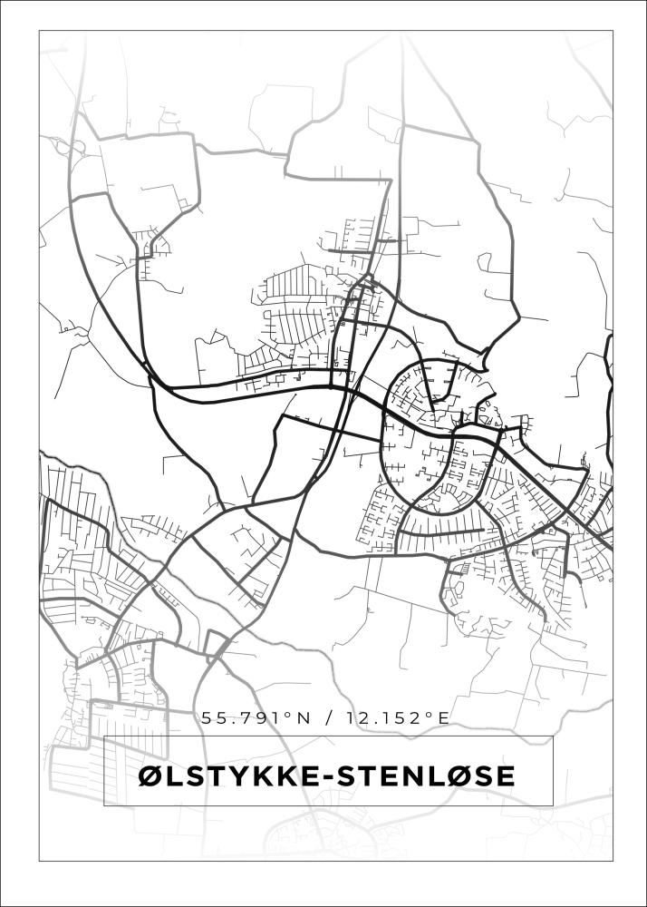 Kart - Ølstykke-Stenløse - Hvit Plakat