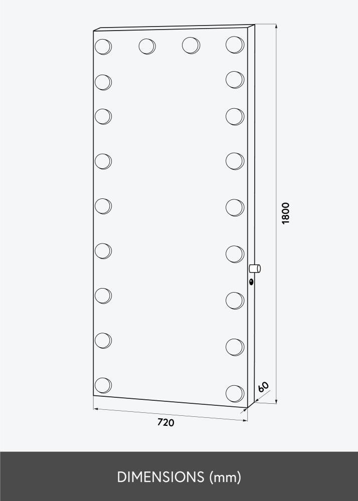 KAILA Sminkespeil Hollywood Edge 20 E27 Svart 72x180 cm