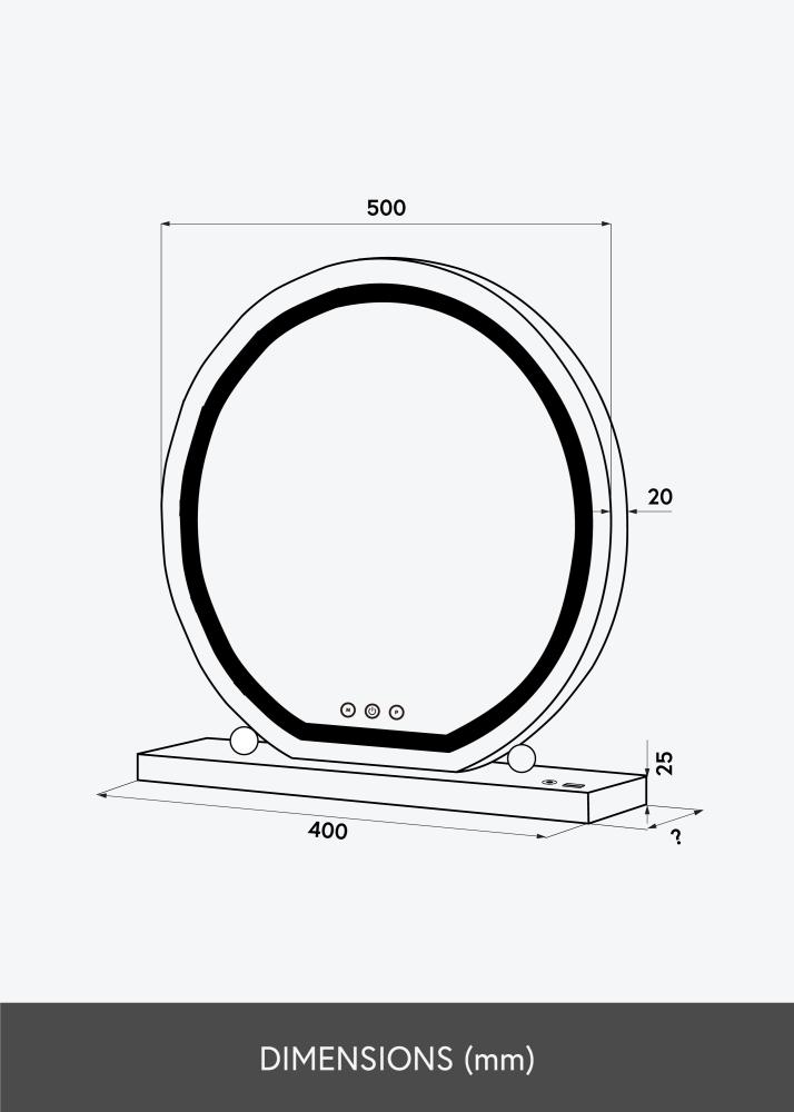 KAILA Sminkespeil Round LED Hvit 50 cm Ø