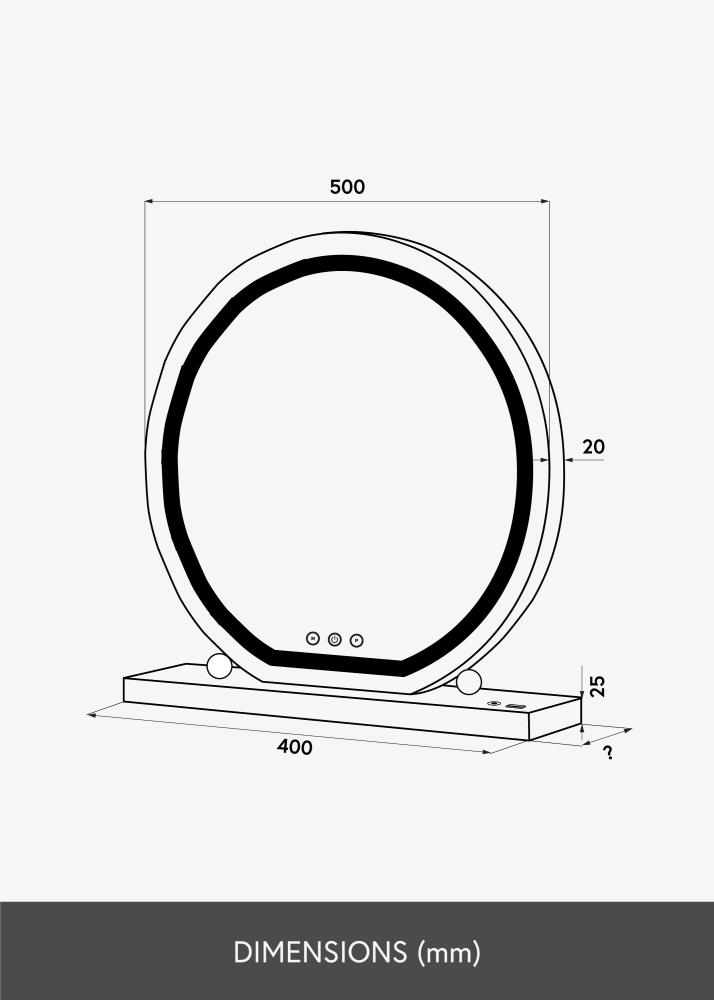 KAILA Sminkespeil Round LED Svart 50 cm Ø