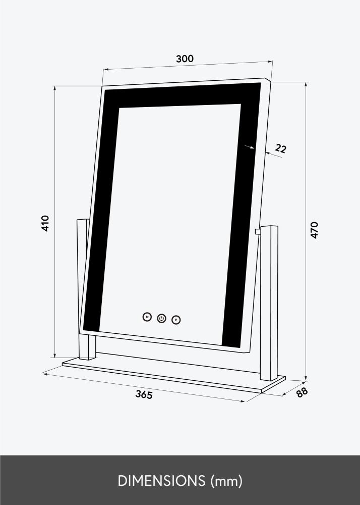 KAILA Sminkespeil Stand LED Hvit 30x41 cm