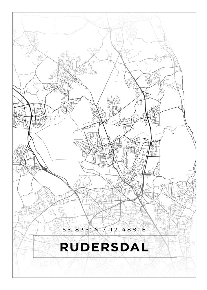 Kart - Rudersdal - Hvit Plakat