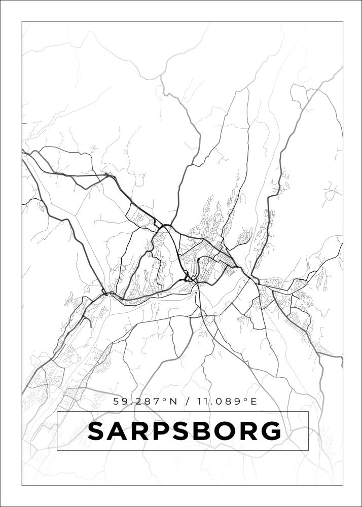 Kart - Sarpsborg - Hvit Plakat