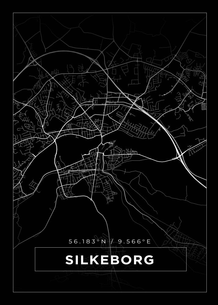 Kart - Silkeborg - Svart Plakat