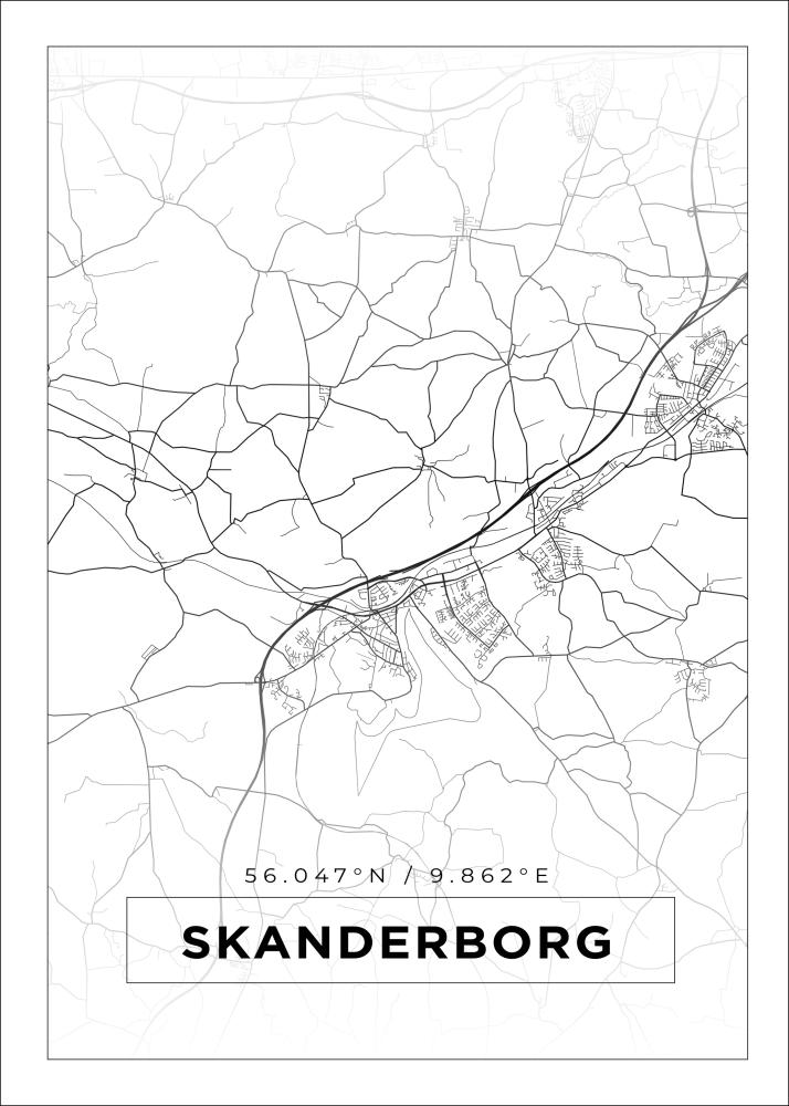 Kart - Skanderborg - Hvit Plakat