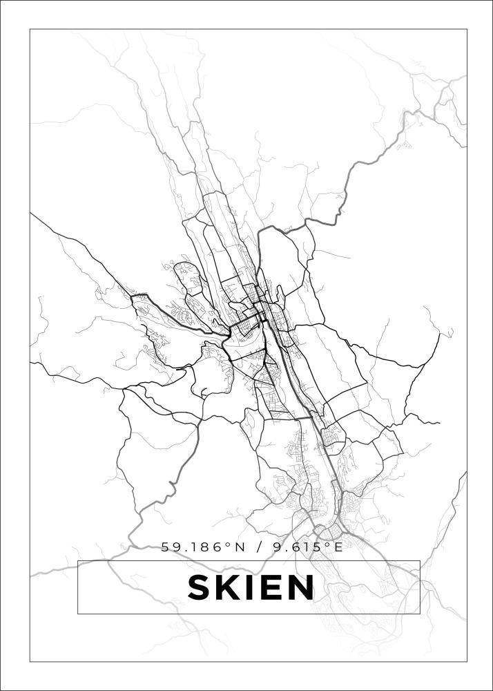 Kart - Skien - Hvit Plakat