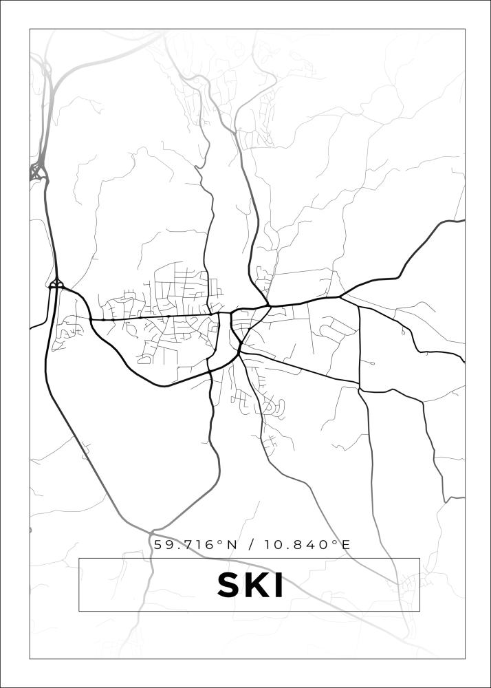 Kart - Ski - Hvit Plakat