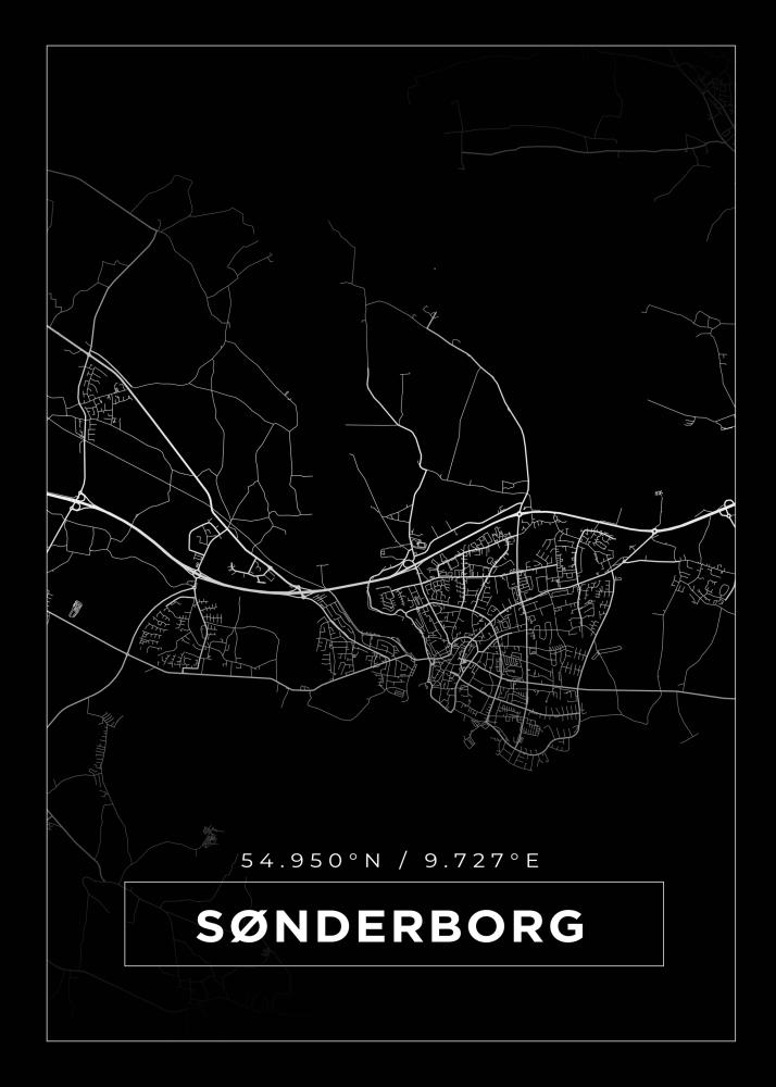 Kart - Sønderborg - Svart Plakat