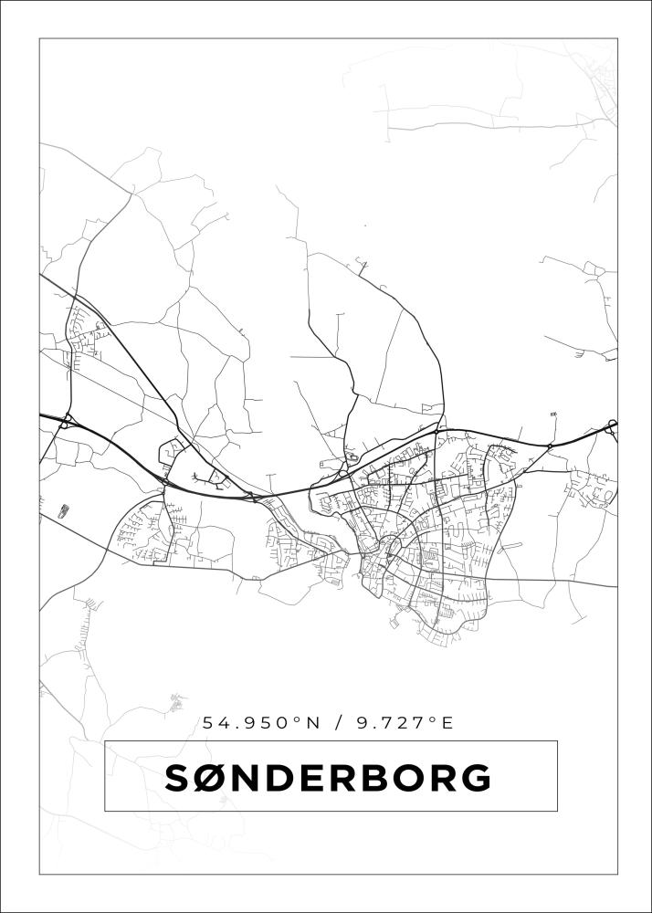 Kart - Sønderborg - Hvit Plakat