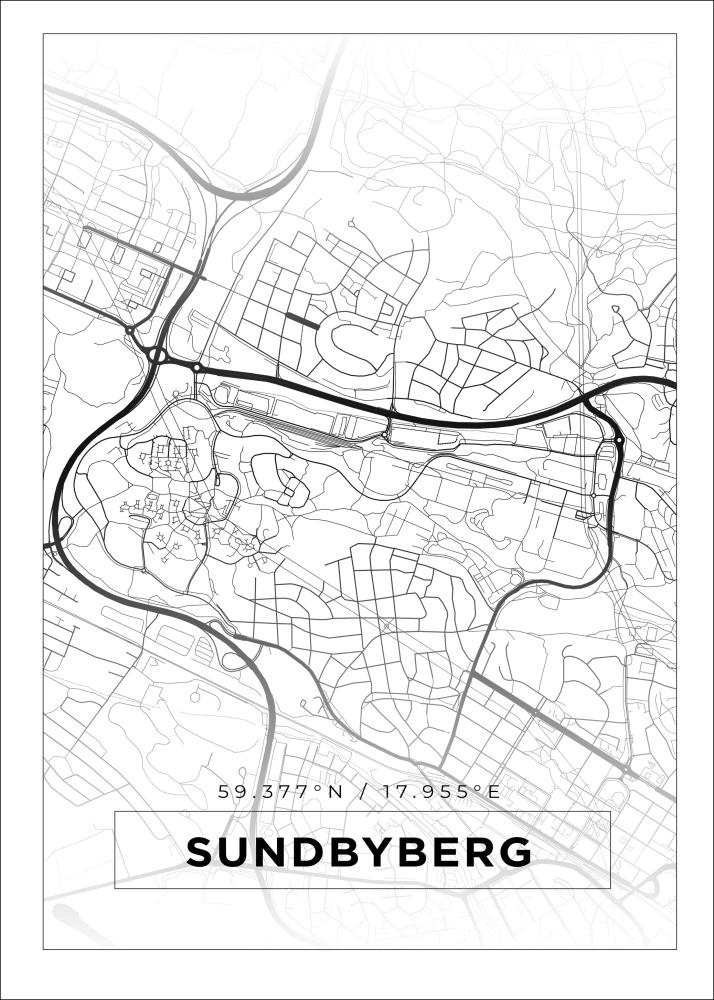 Kart - Sundbyberg - Hvit Plakat