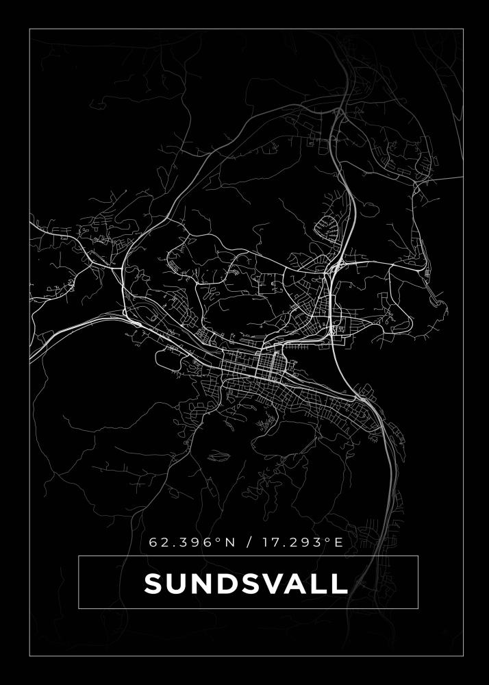 Kart - Sundsvall - Svart Plakat