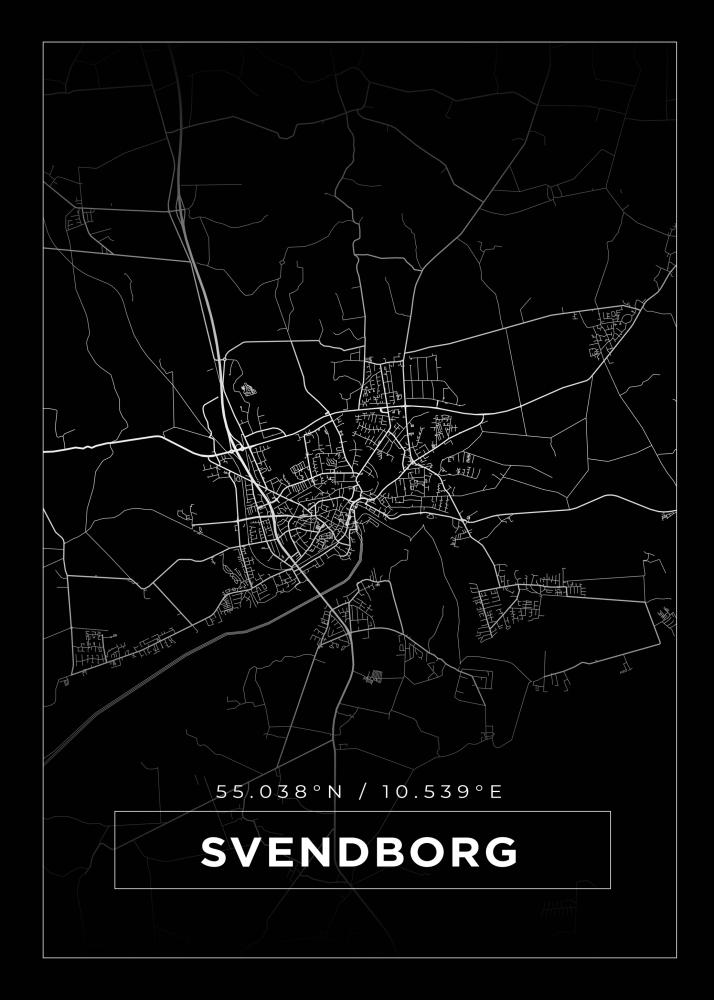 Kart - Svendborg - Svart Plakat