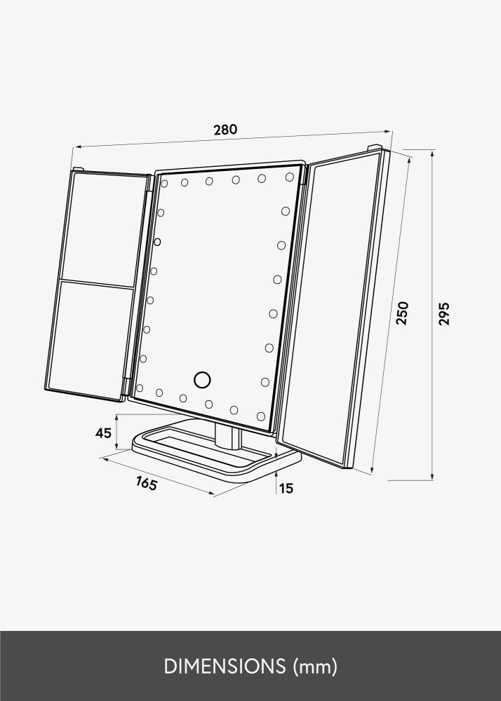 KAILA Sminkespeil Tri-Fold Magnifying Svart 20x30 cm