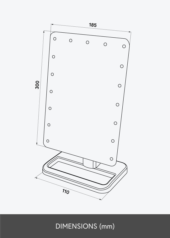 KAILA Sminkespeil LED m. Bluetoothhögtalare Svart 18x30 cm