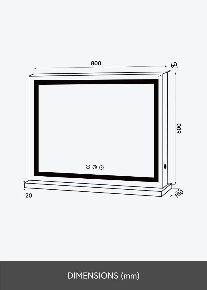 KAILA Sminkespeil Base Horisontal LED Hvit 80x60 cm