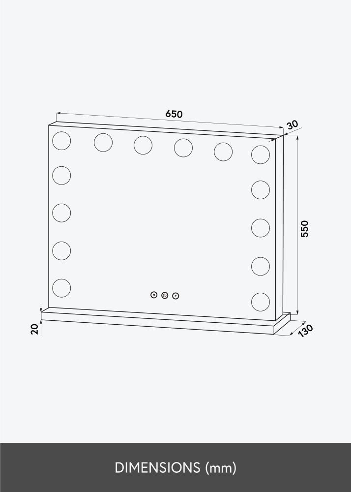 KAILA Sminkespeil Base LED 14 Svart 65x56 cm