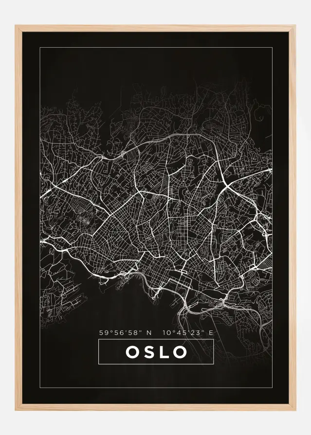 Kart - Oslo - Svart Plakat