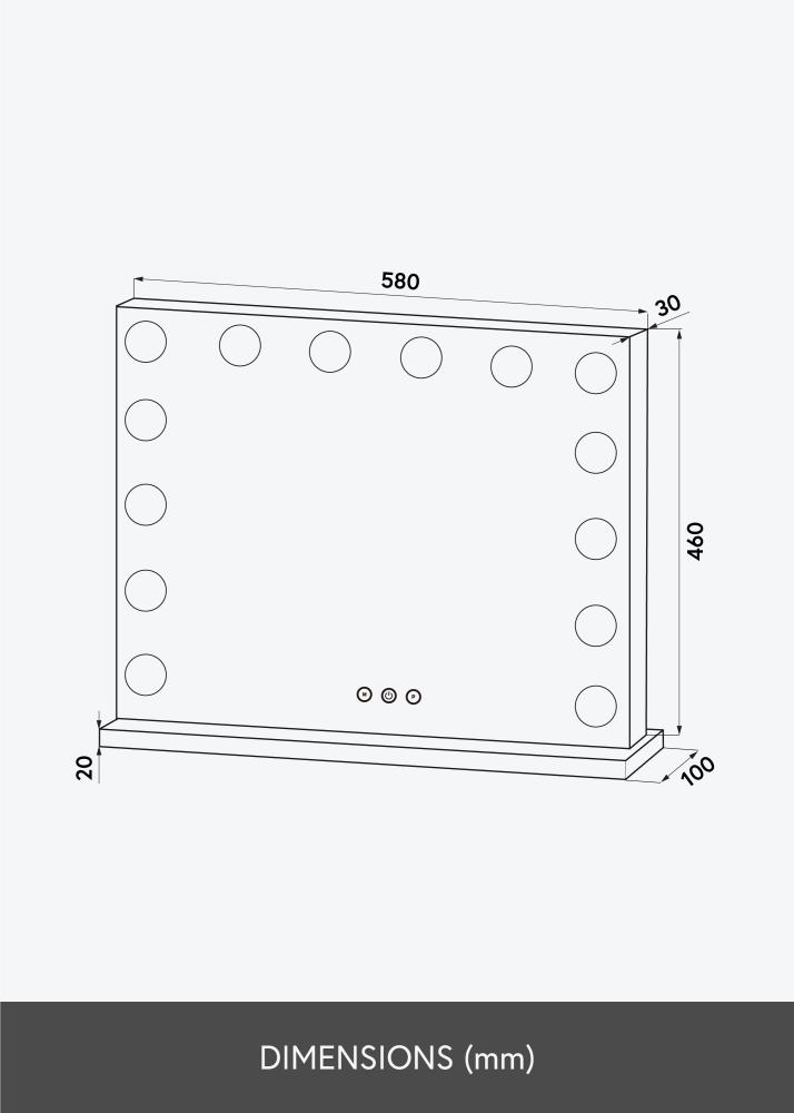 KAILA Sminkespeil Base LED 14 Svart 56x46 cm