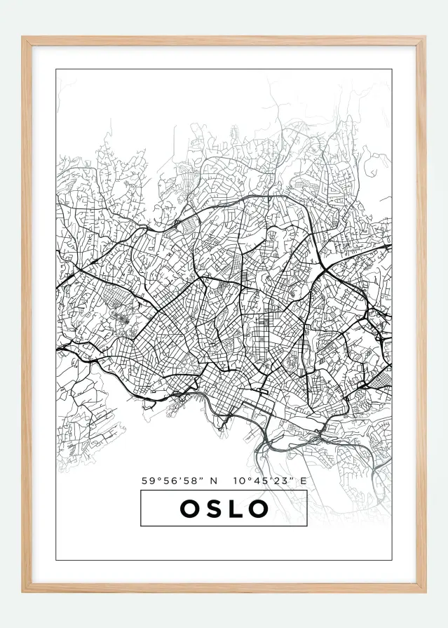 Kart - Oslo - Hvit Plakat