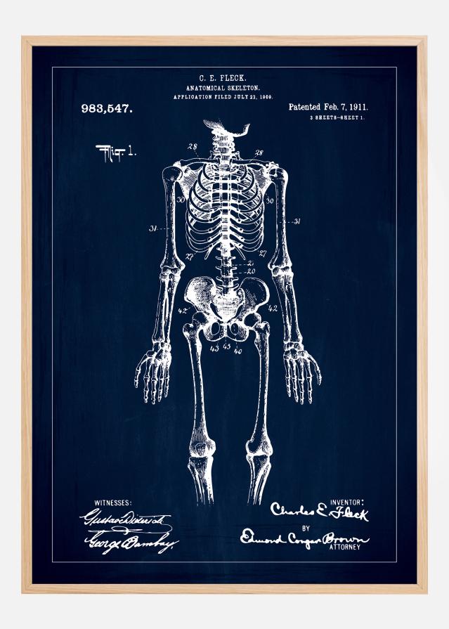 Patenttegning - Skjelett I - Blå Plakat