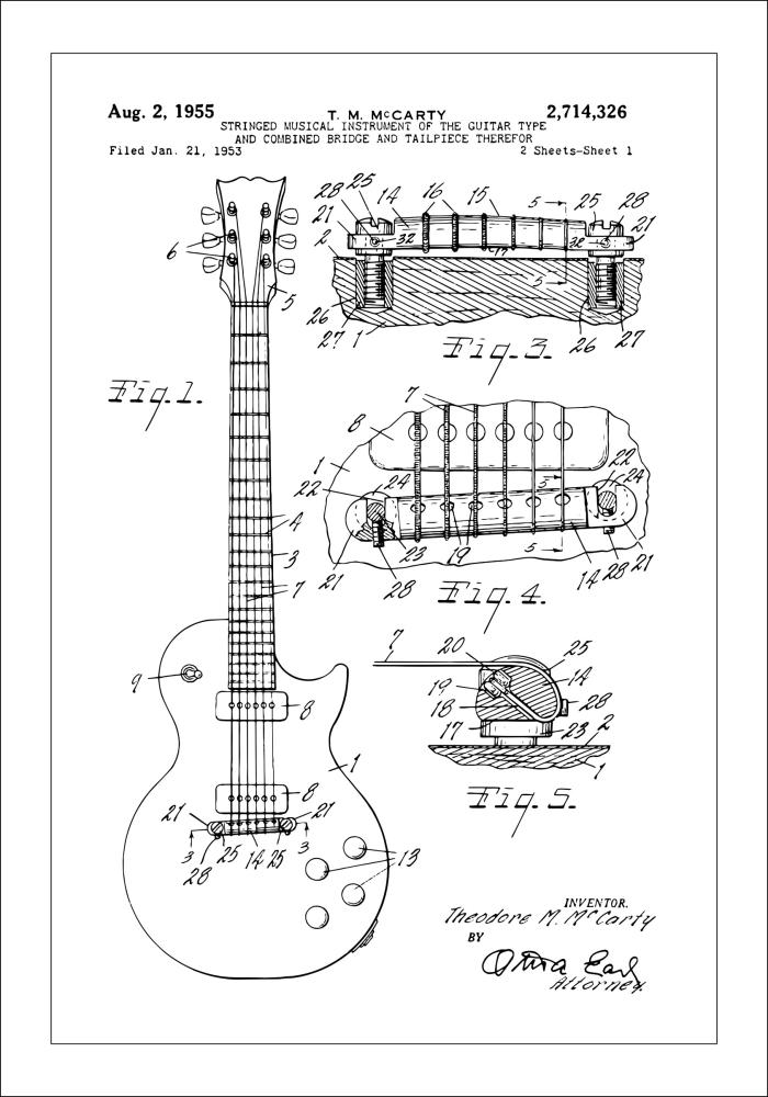 Patenttegning - El-gitar I - Poster Plakat