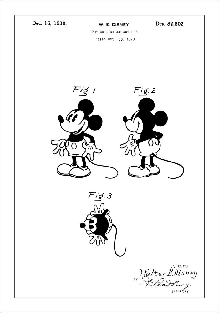 Patenttegning - Disney - Mickey Mouse - Poster Plakat