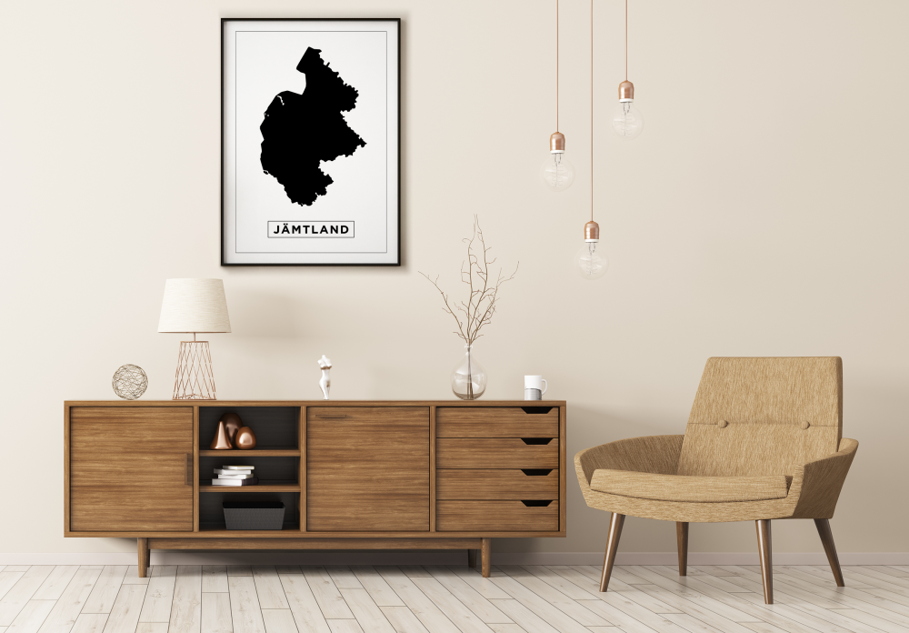 Kart - Jämtland - Hvit Plakat