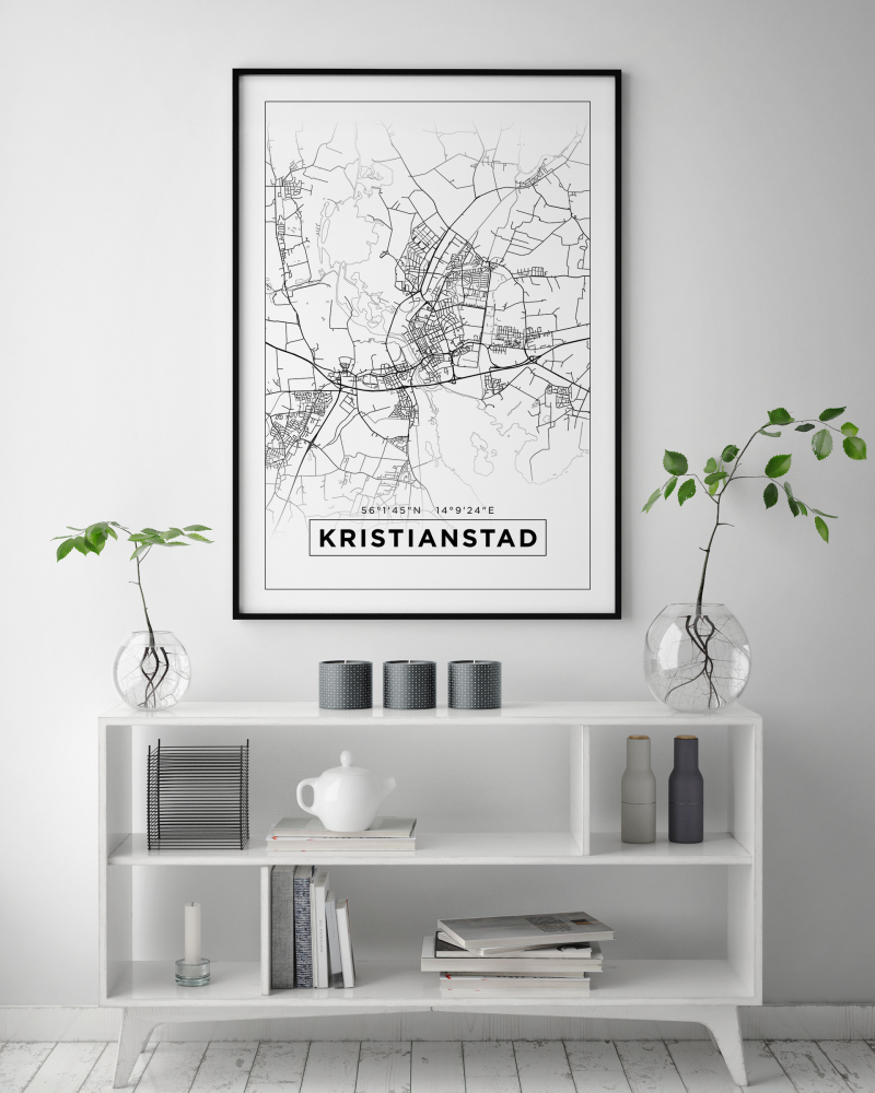 Kart - Kristianstad - Hvit Plakat