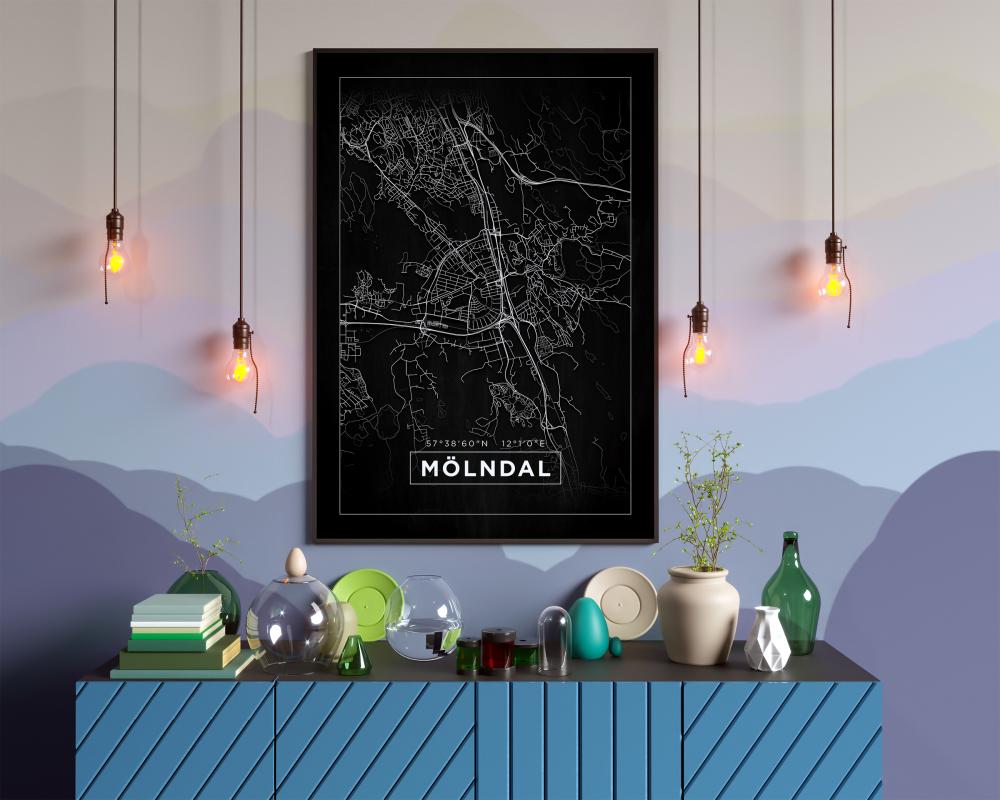 Kart - Mölndal - Svart Plakat