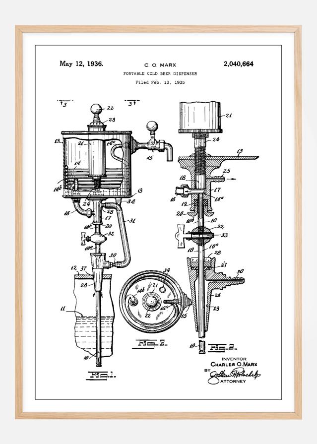 Patent Print - Portable Cold Beer Dispenser - White Plakat