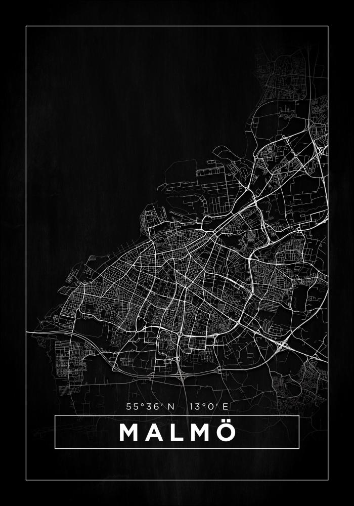 Kart - Malmö - Poster - Svart Plakat