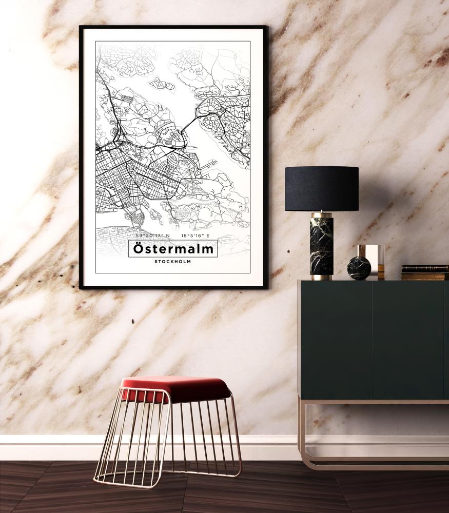 Kart - Östermalm - Hvit Plakat