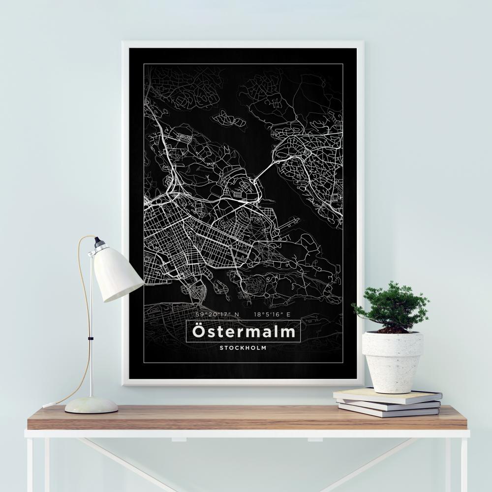 Kart - Östermalm - Svart Plakat