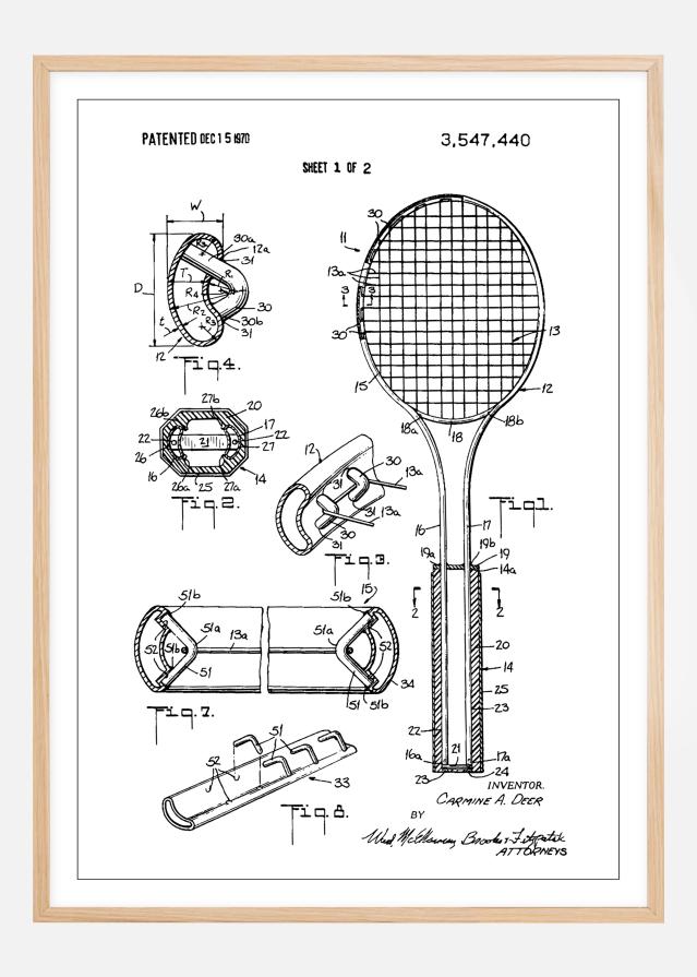 Patent Print - Tennis Racket - White Plakat