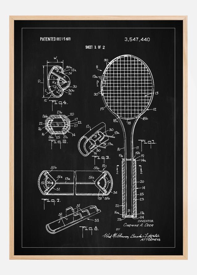 Patent Print - Tennis Racket - Black Plakat