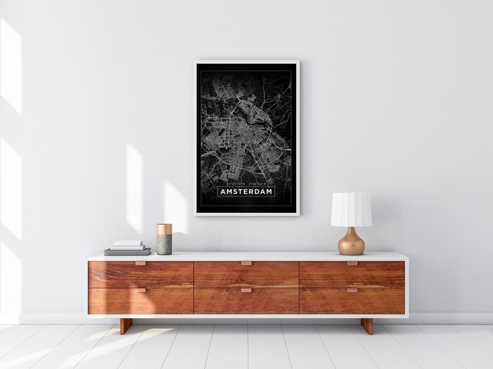 Kart - Amsterdam - Svart Plakat